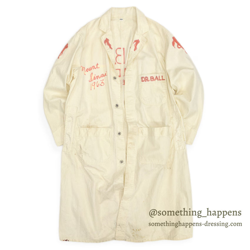 1960's MOUNT SINAI 1963 HAND PAINT ARMY MD DR. COAT ... 44R