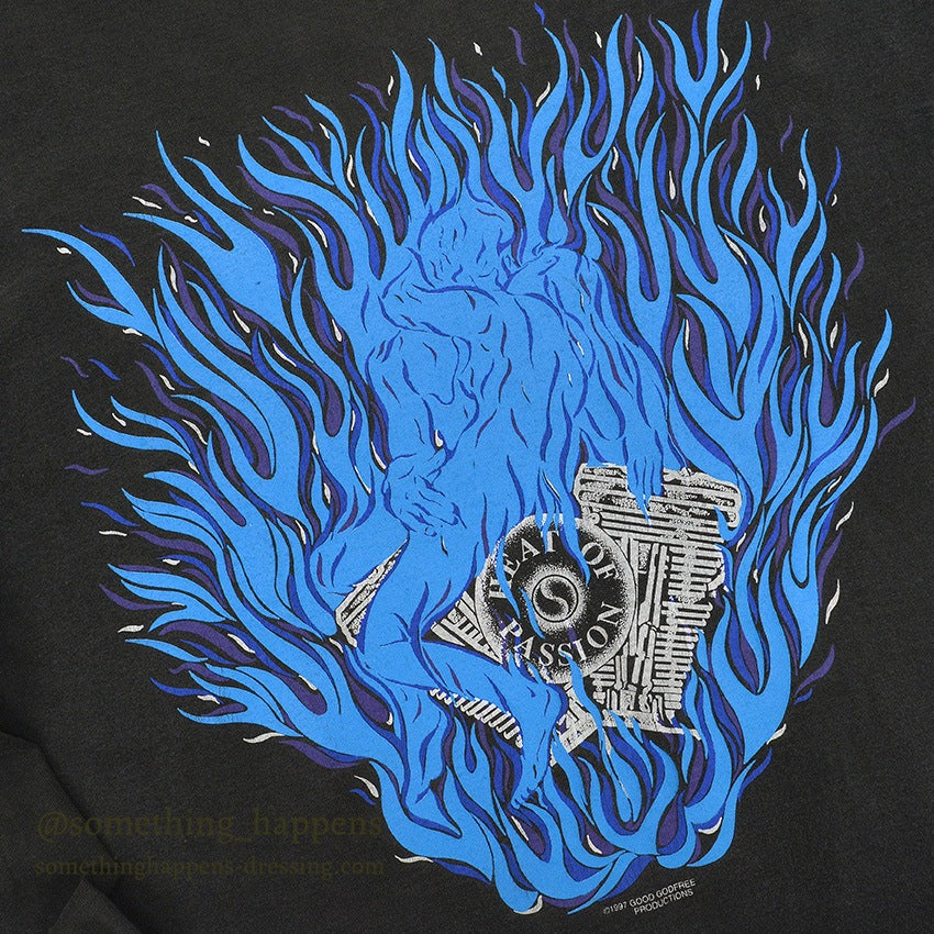 1990's ONEITA MOTORCYCLE ART FIRE PATTERN L/S T-SHIRT ... LARGE
