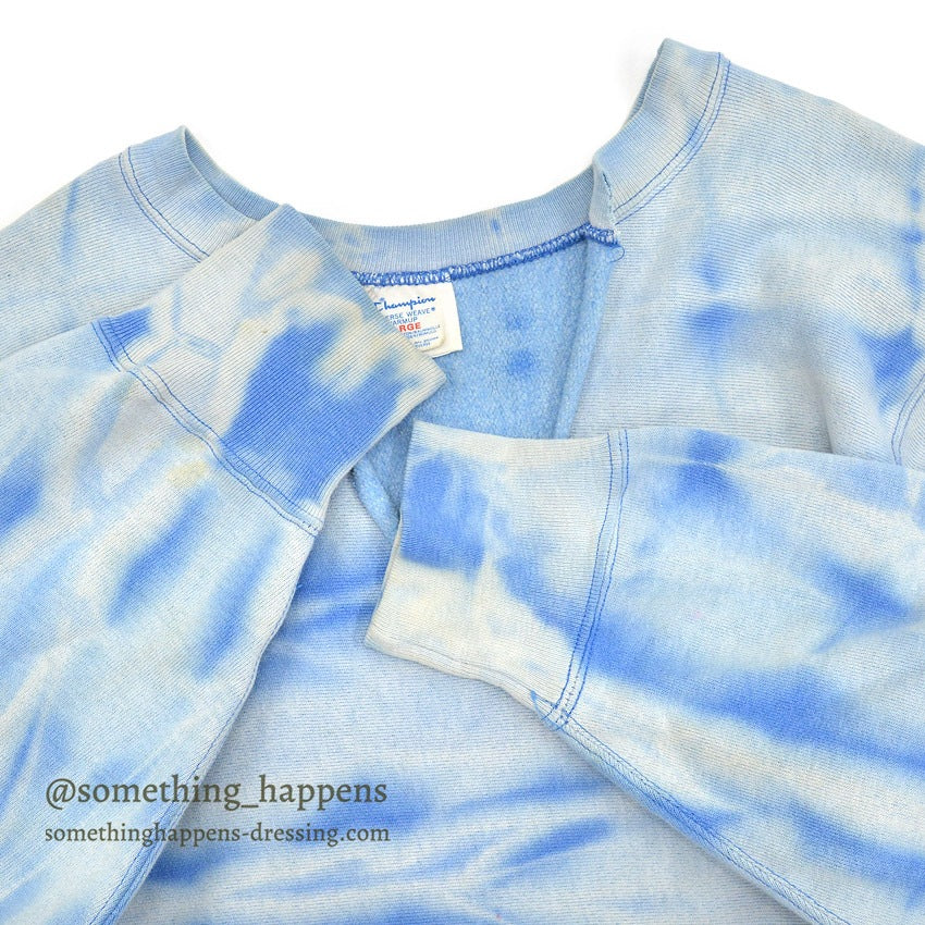 1980's CHAMPION LIGHT BLUE TIE DYE REVERSE WEAVE SWEAT SHIRT...L