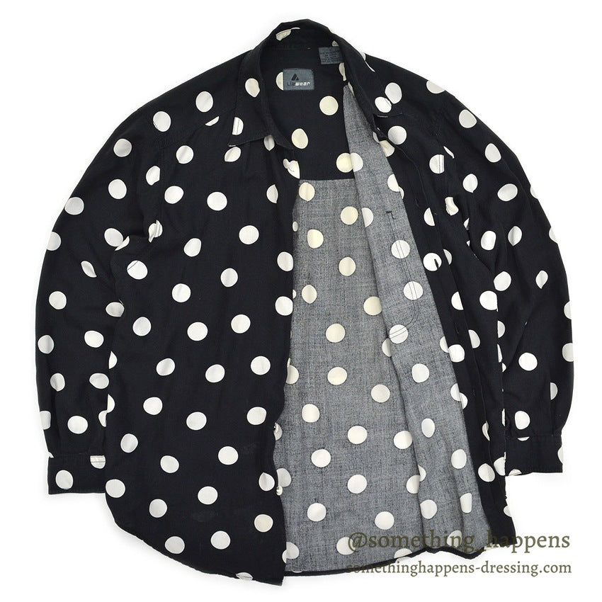 1990's LIZ WEAR DOTS RAYON SHIRT BLACK/WHITE...S