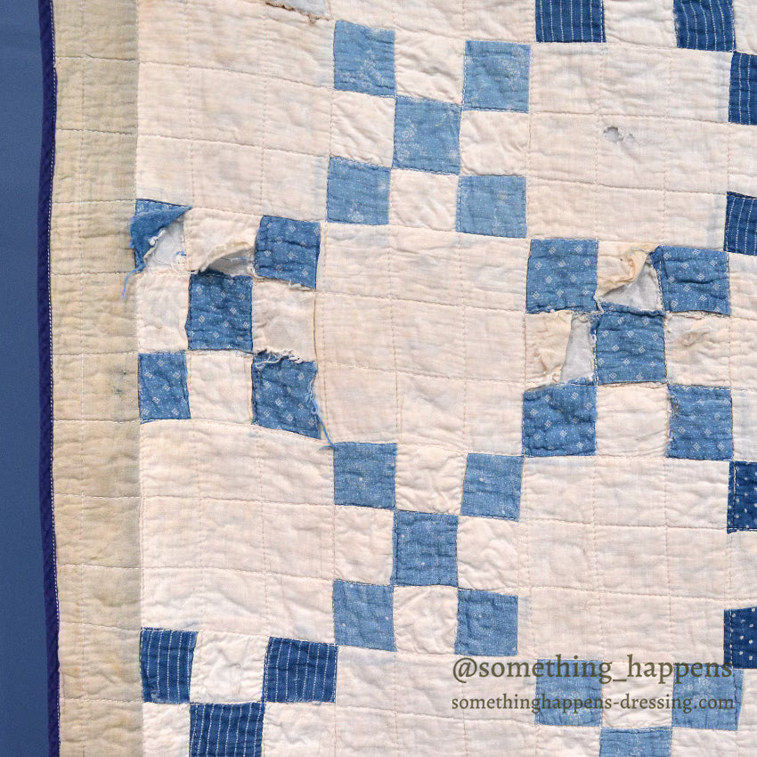 NINE PATCH INDIGO CALICO PATCHWORK QUILT... 202cm/168cm