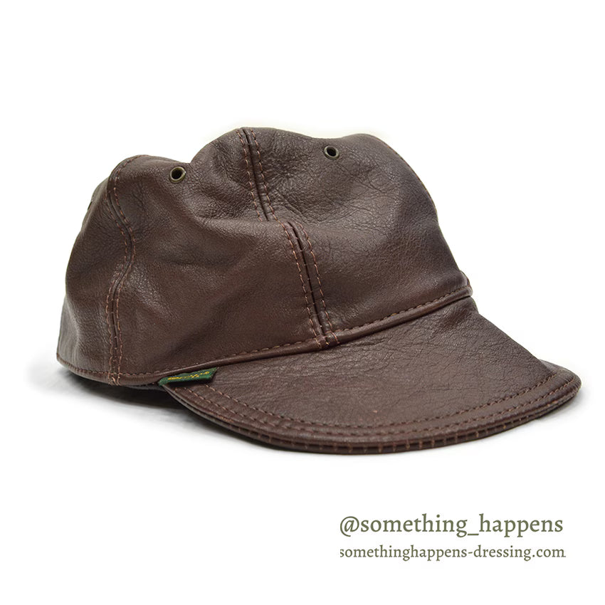 1980's~ BICK DARK BROWN LEATHER CAP SHORT BRIM...