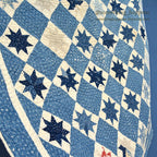 ANTIQUE EIGHT POINT STAR INDIGO CALICO PATCHWORK CRIB QUILT... 103cm/100cm