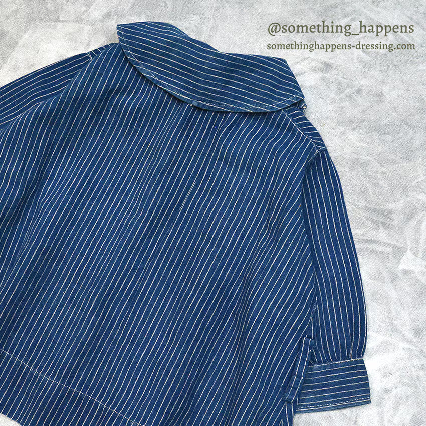 ~1920's ANTIQUE INDIGO STRIPE CALICO KIDS BLOUSE...