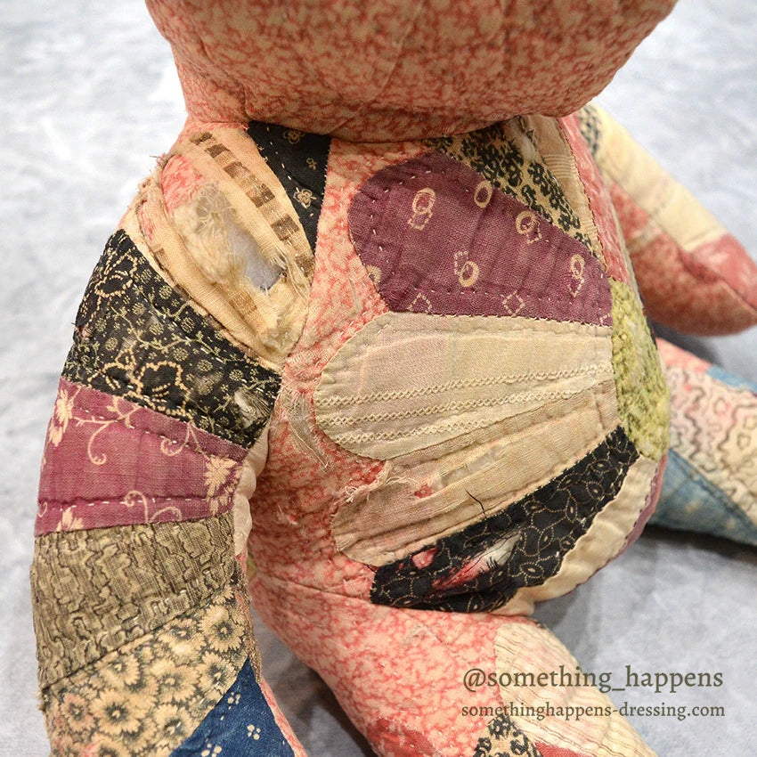 ANTIQUE CALICO PATCHWORK QUILTED TEDDY BEAR...