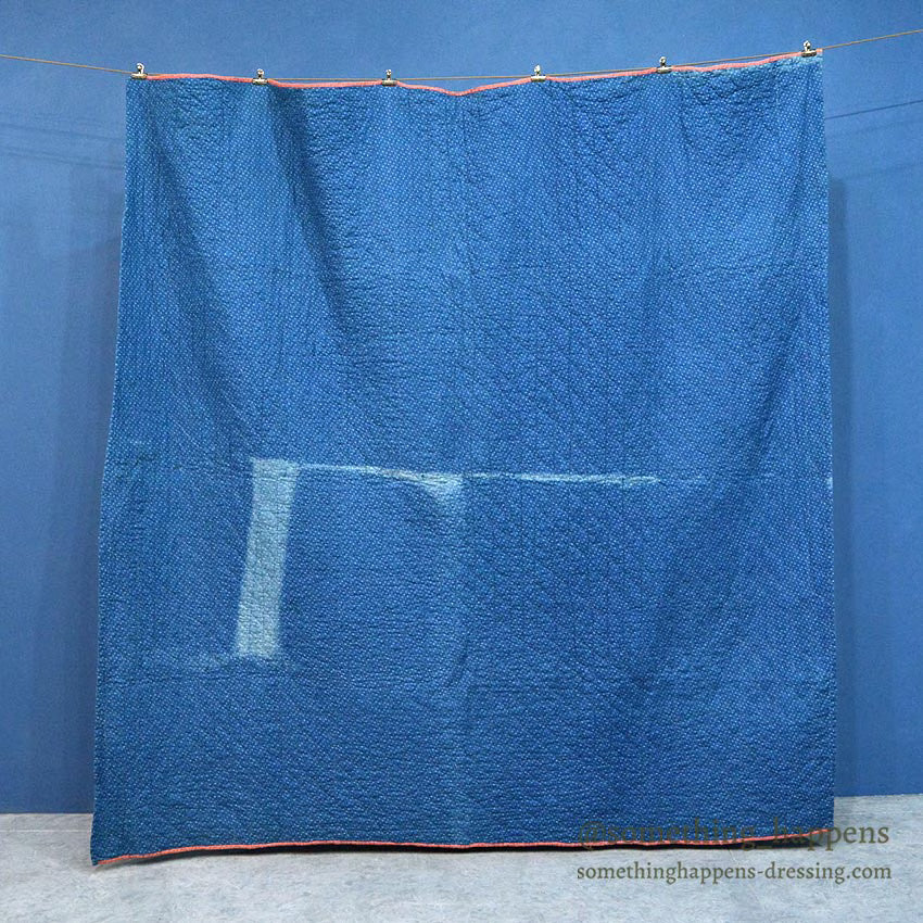 ANTIQUE WILD GOOSE CHASE RED/INDIGO PATCHWORK QUILT... 171cm/171cm