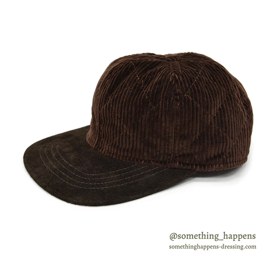 1990's EDDIE BAUER QUILTED CORDUROY & SUEDE DARK BROWN CAP...