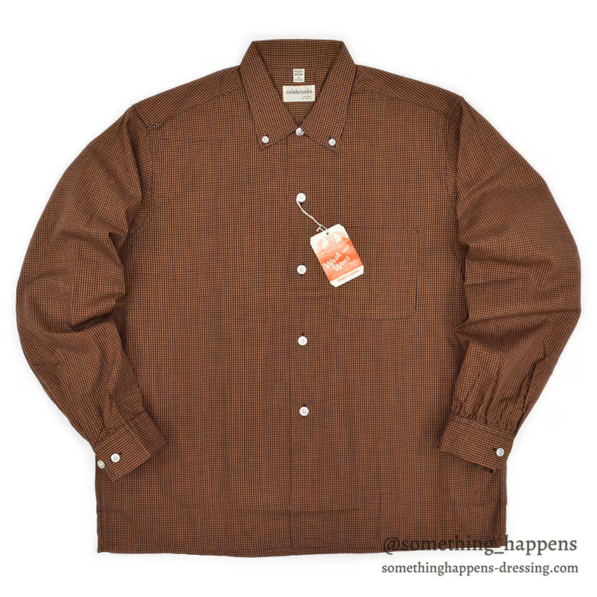 1950's~ DEADSTOCK COLEBROOKE BROWN/BLACK PIN CHECK L/S SHIRT... L