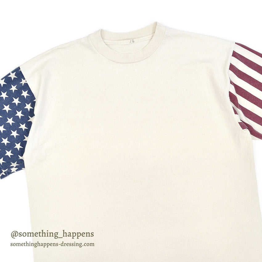 1990's US FLAG SLEEVE PRINT T-SHIRT...