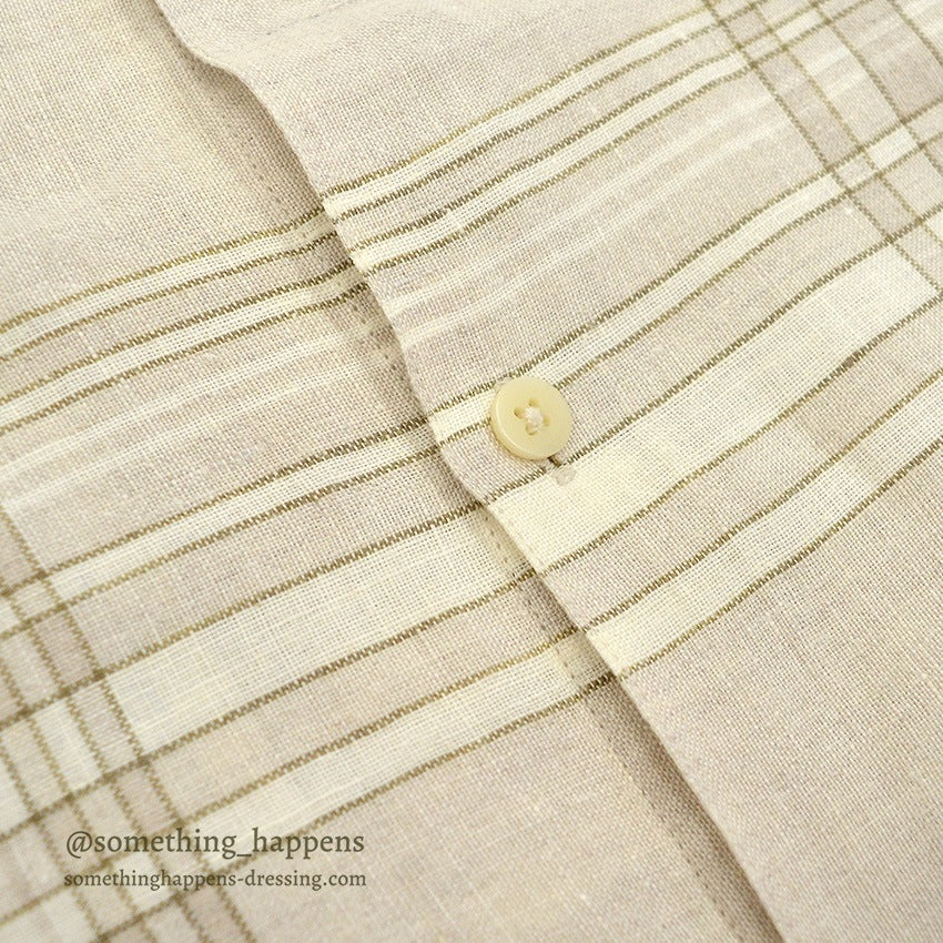 1990's DEADSTOCK STRUCTURE BEIGE PLAID LINEN SHIRT...L