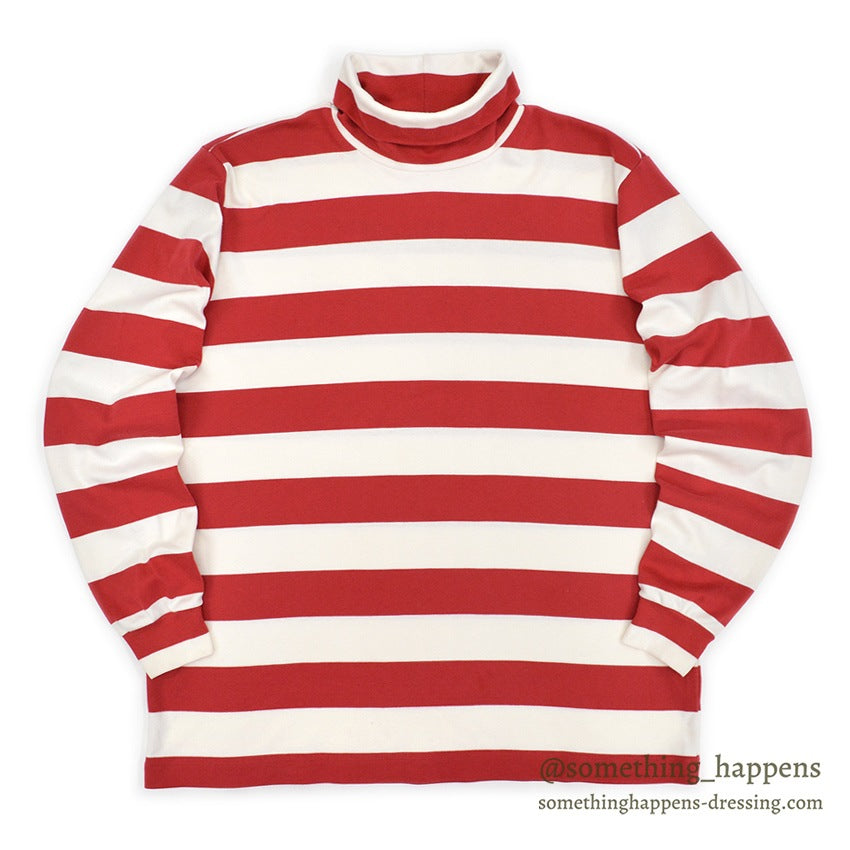 1990's LAND'S END COTTON TURTLE NECK L/S SHIRT RED/WHITE STRIPE ... XL