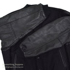 1990's GOLDEN BEAR ALL BLACK WOOL / LEATHER VARSITY JACKET... L