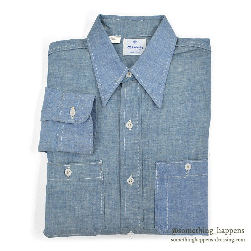 1970's DEADSTOCK OLD KENTUCKY TWO TONE ALL COTTON CHAMBRAY SHIRT... 15