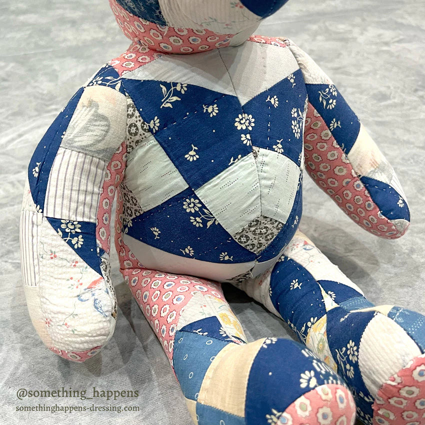 ANTIQUE CALICO PATCHWORK QUILTED TEDDY BEAR...