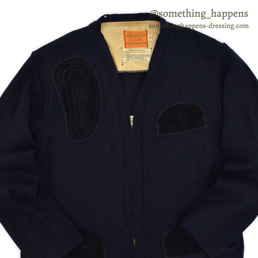 1960's SKOOKUM SHOOTING ZIP UP WOOL CARDIGAN DARK NAVY... 42