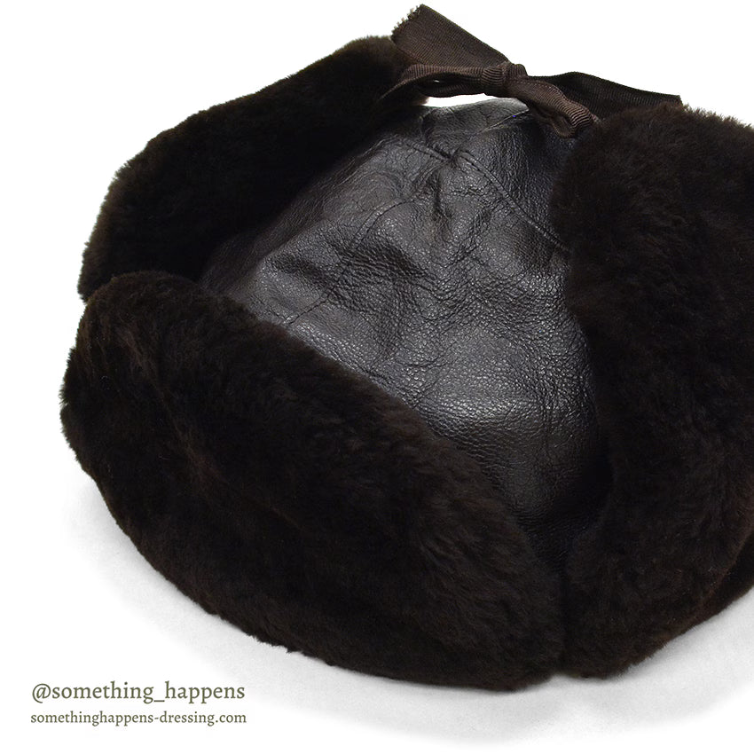1980's LLBEAN NORTH KING GENUINE LEATHER / DYED MOUTON HAT...XL