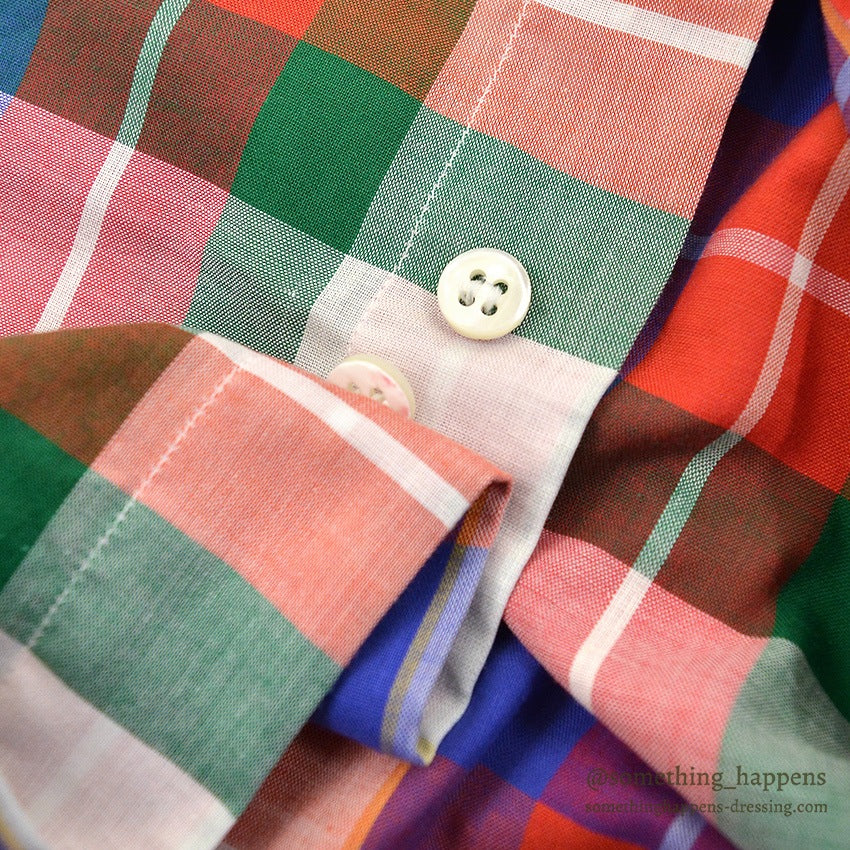 ~1980's CUZZENS PLAID COTTON DRESS SHIRT MADE IN IATLY 1 ... L