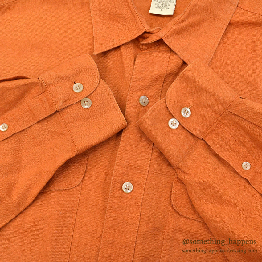 1980's BANANA REPUBLIC SAFARI & TRAVEL ORANGE LINEN SHIRT ... L