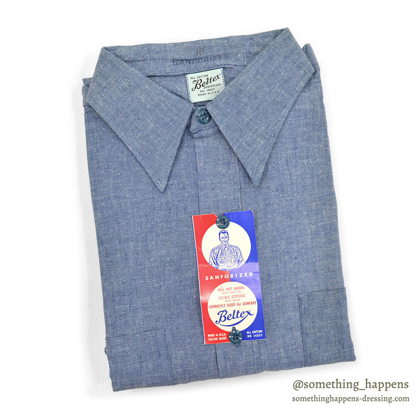 1960's DEADSTOCK BELTEX ALL COTTON CHAMBRAY L/S SHIRT... 16