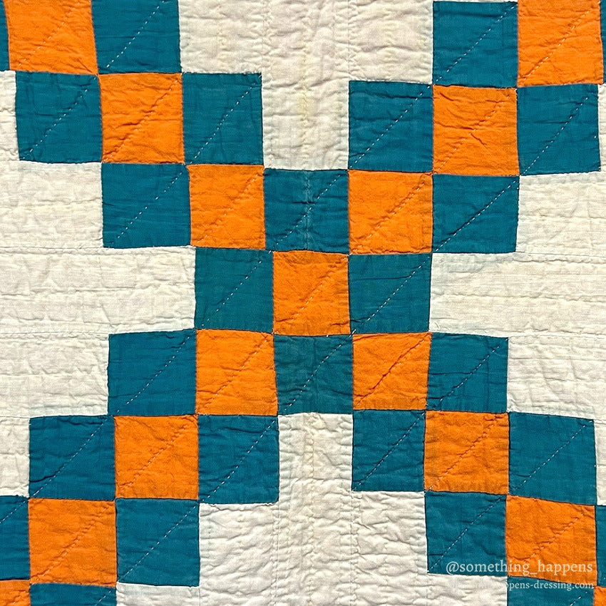 c.1950's IRISH CHAIN ​​PATCHWORK QUILT... 210cm/190cm