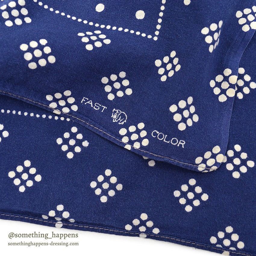 1930's~ ELEPHANT BRAND WHITE DOTS NAVY BANDANA TRUNK DOWN ...