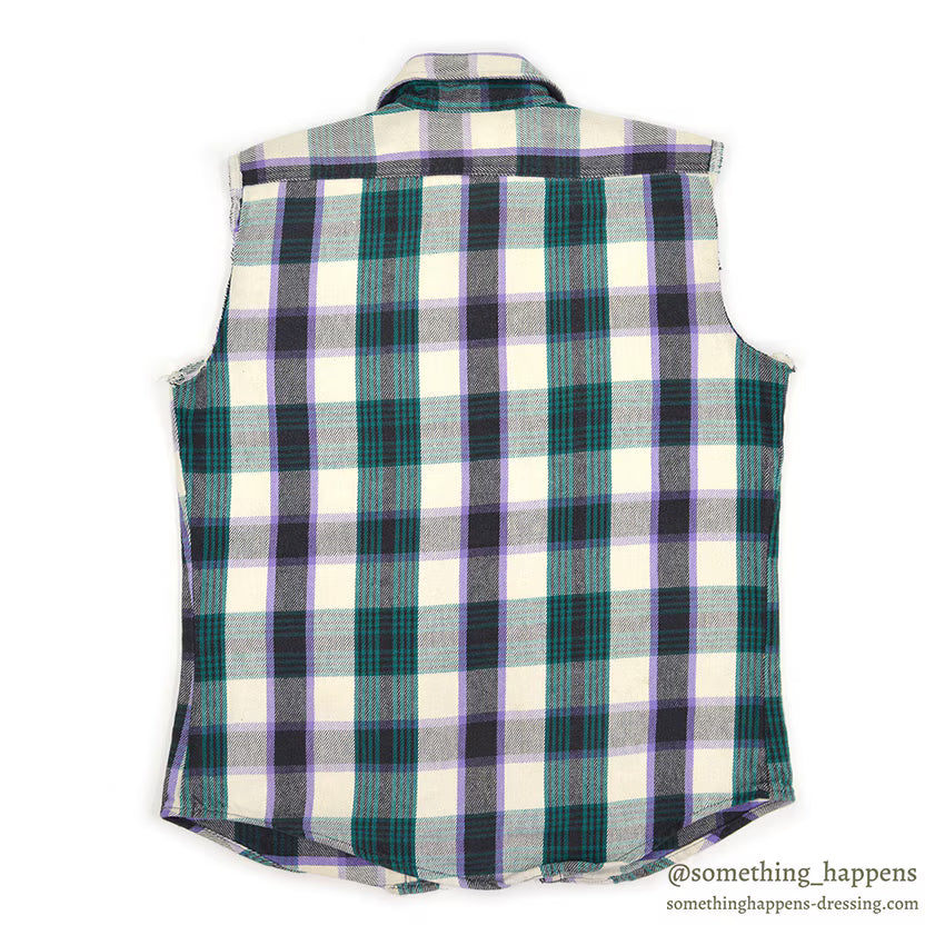 ~1980's FIVE BROTHER PLAID FLANNEL SHIRT / CUT OFF SLEEVES ... M