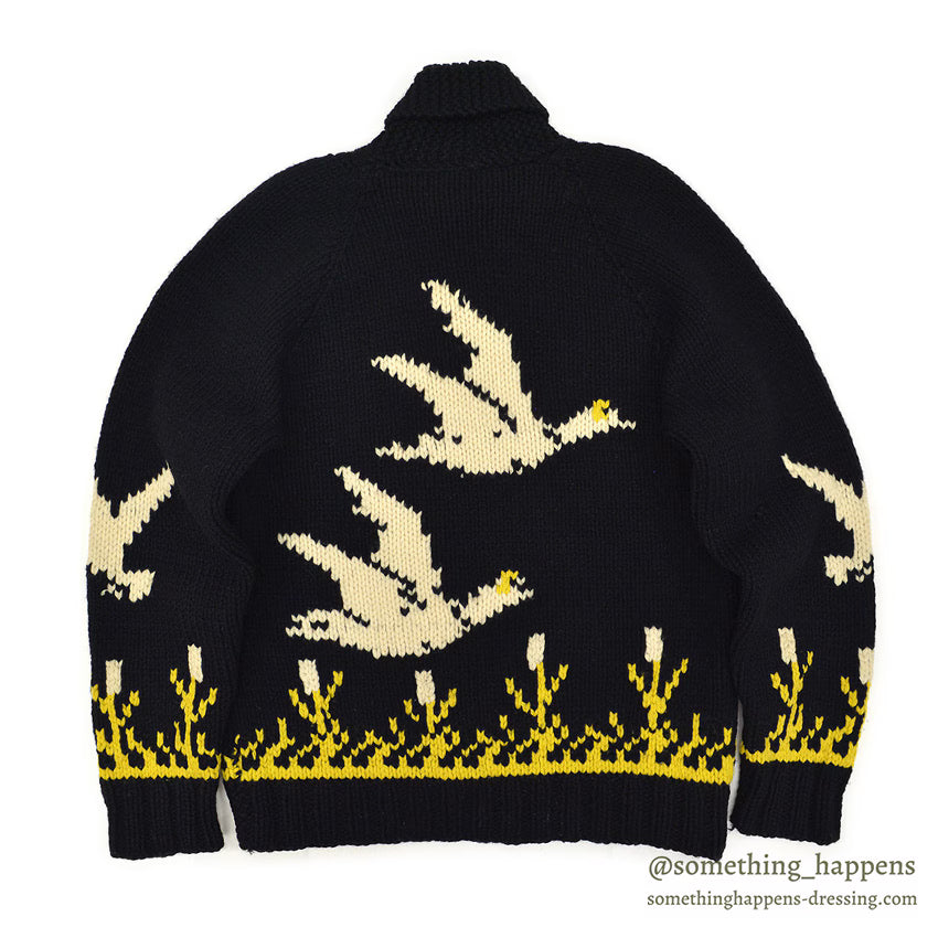 1950's OLD BLACK COWICHAN SWEATER DUCKS AND FLOWERS...
