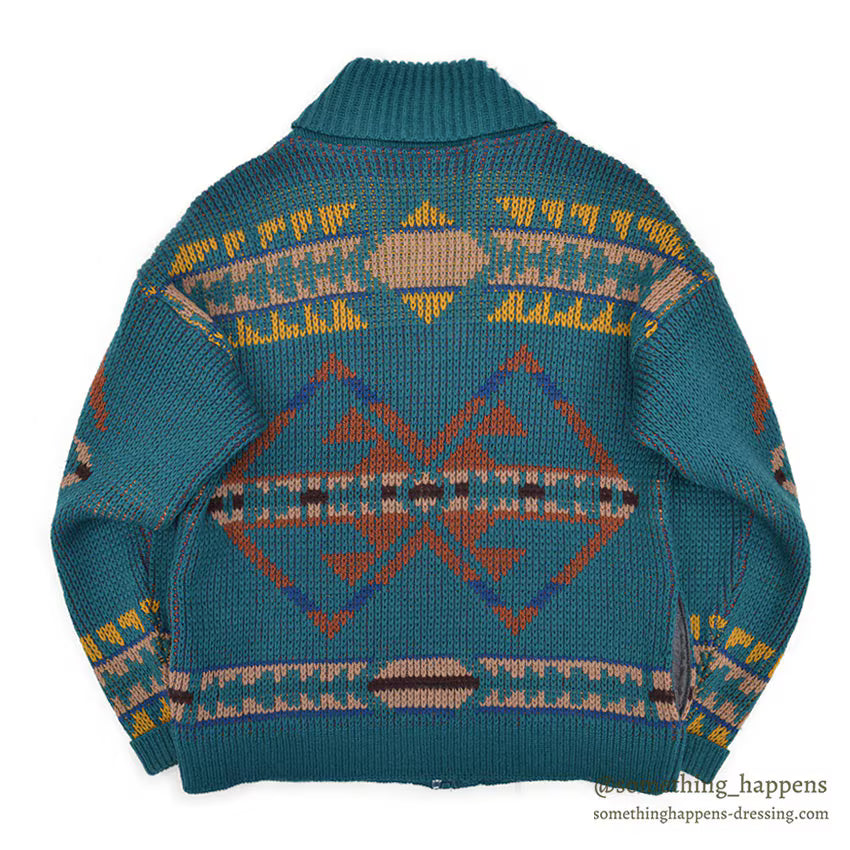 ~1980's PENDLETON NATIVE PATTERN ZIP-UP WOOL CARDIGAN... M