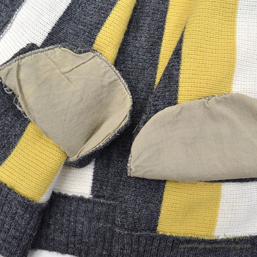 1960's STRIPED YELLOW/WHITE/GRAY KNIT CARDIGAN ...
