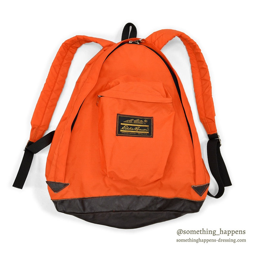1970's EDDIE BAUER ORANGE NYLON/LEATHER RUCK SACK...