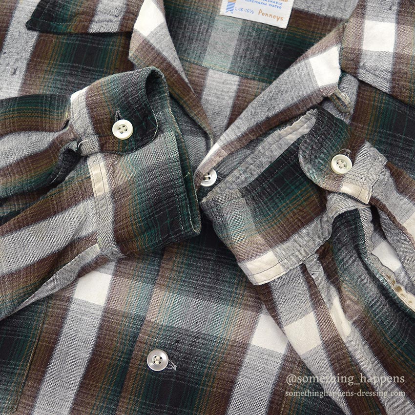 1960's TOWNCRAFT GREEN OMBRE PLAID RAYON SHIRT...L