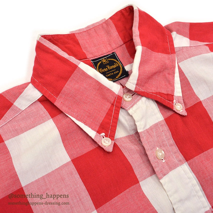 1960's GENE RONALD BLOCK PLAID B/D SHIRT ... M