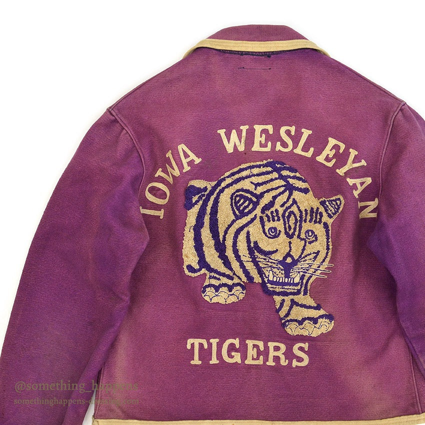 ~1940's TSLANKFORD & SONS IOWA WESLEYAN TIGER EMBROIDERY MOLESKIN JACKET...