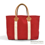 1980's L.L.BEAN CANVAS TOTE BAG LEATHER HANDLE / RED ... LARGE