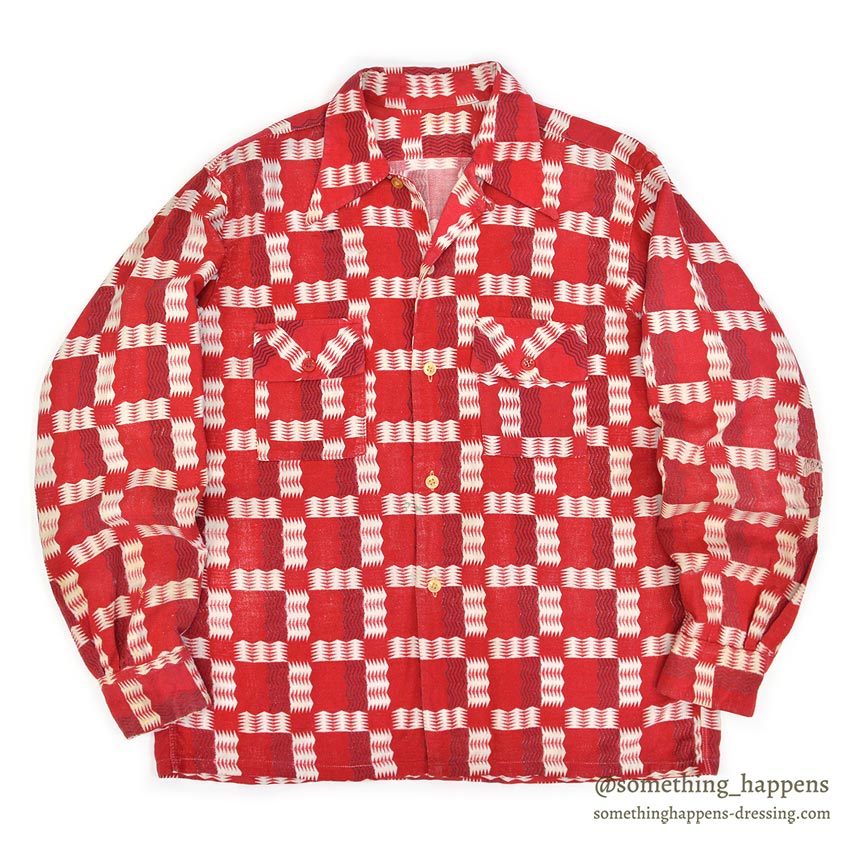 ~1950's GEOMETRIC ZIG ZAG PATTERN PRINT FLANNEL SHIRT...