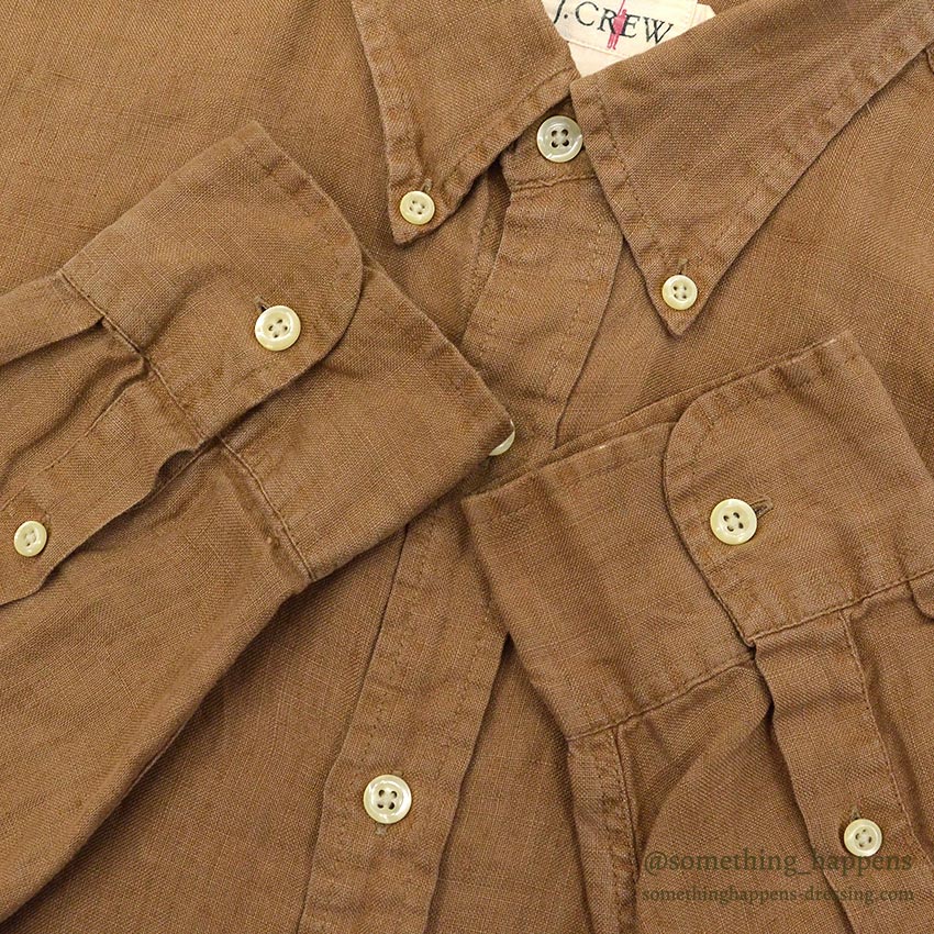 1990's J.CREW BROWN LINEN B/D SHIRT ... M