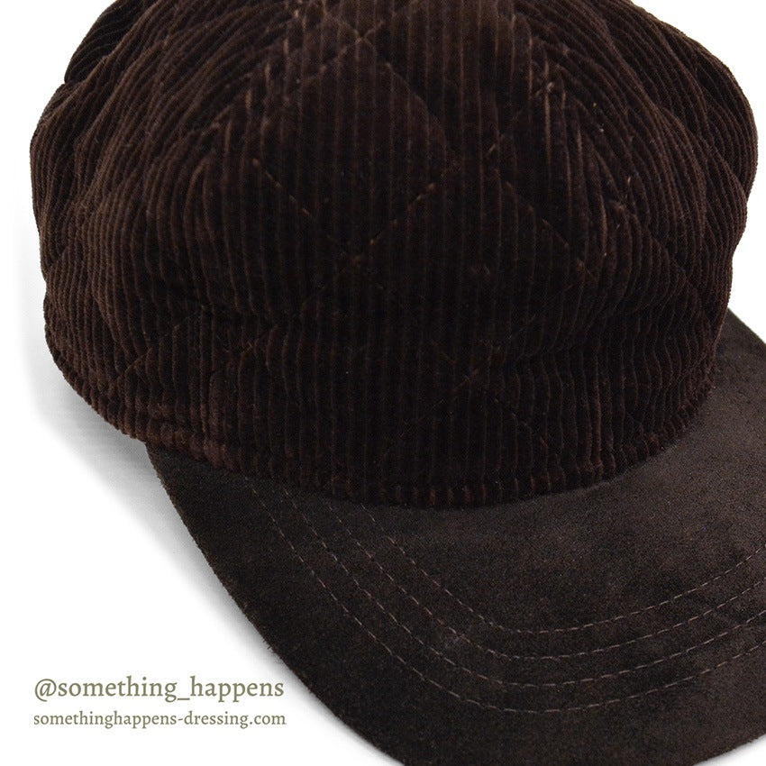 1990's EDDIE BAUER QUILTED CORDUROY CAP / BROWN...