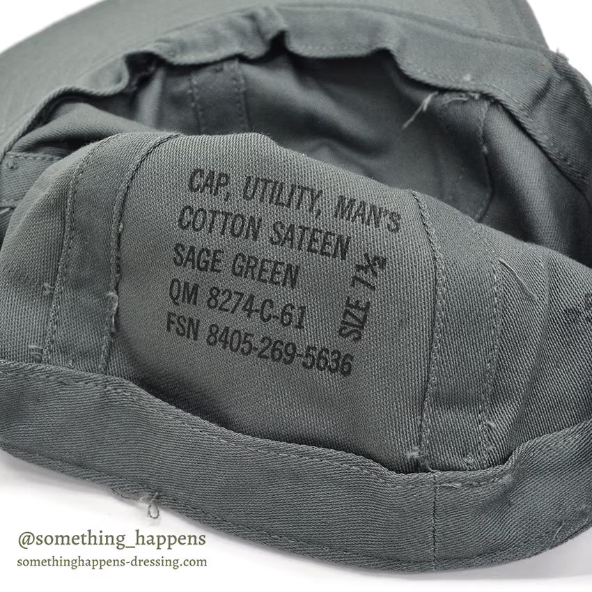 1960's DEADSTOCK USAF CAP, UTILITY, MAN'S COTTON SATEEN SAGE GREEN 1 ... 71/2