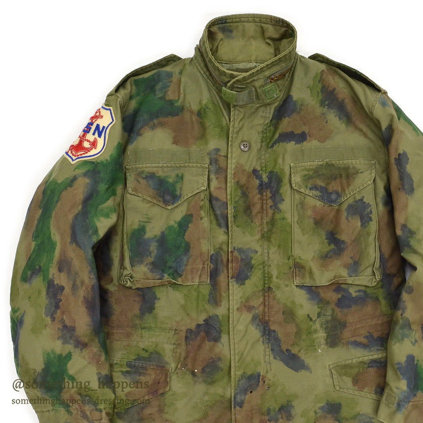 1970's M-65 USN MIUW-604 HAND PAINTED CAMO FIELD JACKET WITH LINER... MR