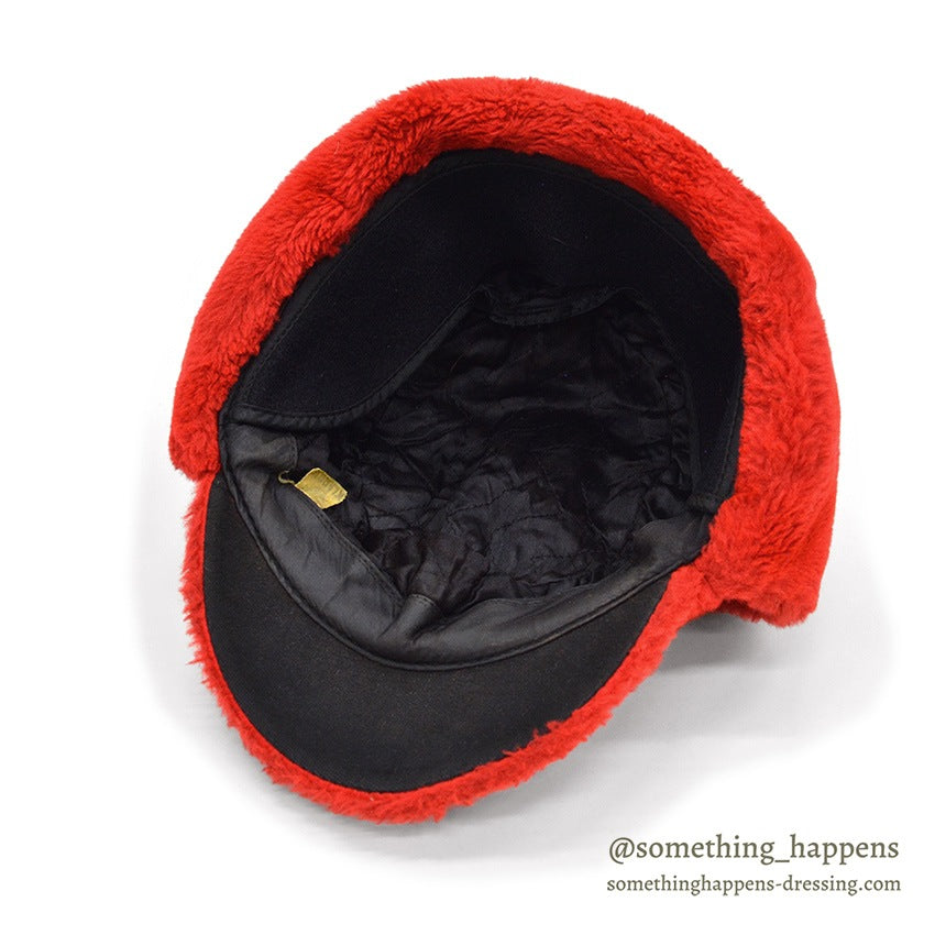 1960's~ RED FAUX FUR TRAPPER HAT...XL