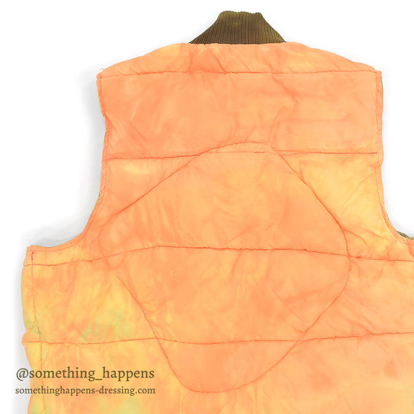 1960's~ CAMO / ORANGE REVERSIBLE NYLON PADDED VEST / FADED...