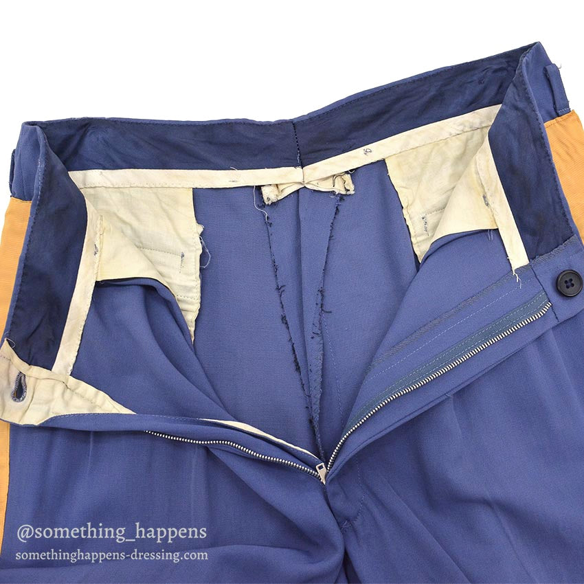1960's RAYON YELLOW LINE BLUE SLACKS... W32