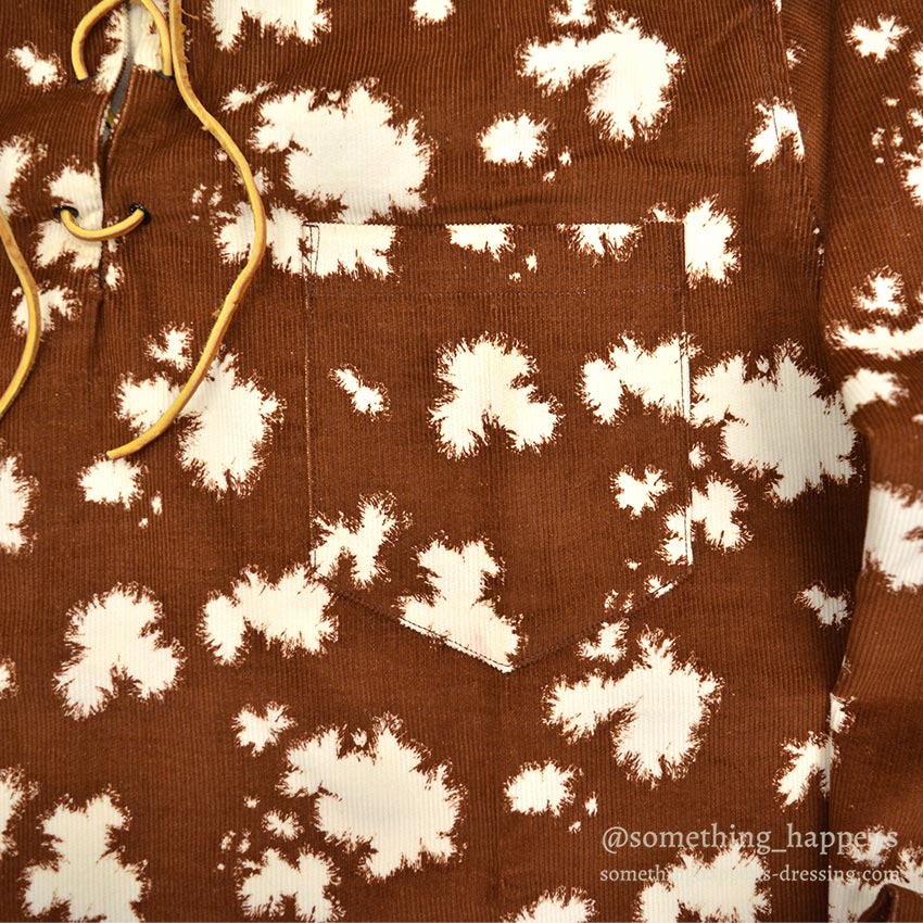 1960's DEADSTOCK SPECIALLY HAND MADE PRINT CORDUROY LACE UP SHIRT / RARE PATTERN ...
