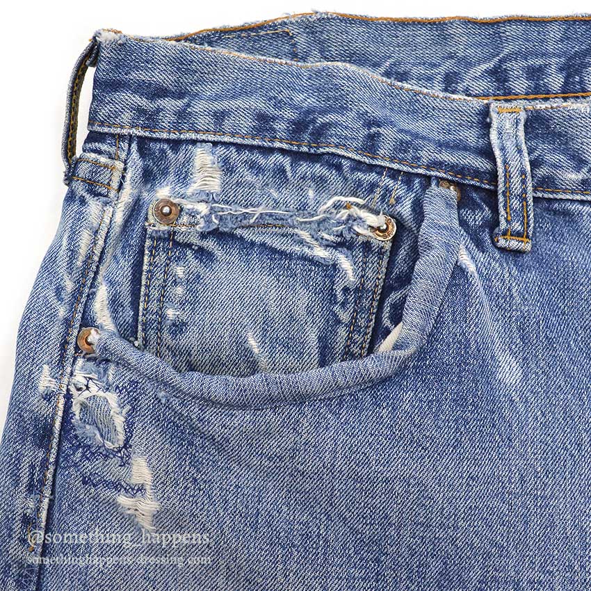 1960's LEVI'S 501 BIGE PATCHWORK / PERSONALIZED REPAIR ... W37/L29