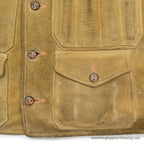 1950's~ OLD SPLIT LEATHER SUEDE HUNTING VEST / UNUSUAL POCKETS...