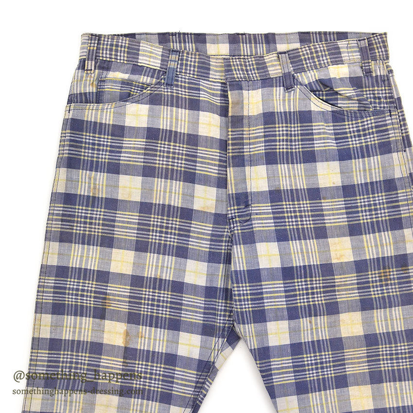 1960's INDIA MADRAS 5 POCKETS COTTON PANTS / TAPERED LEG ... W35/L29
