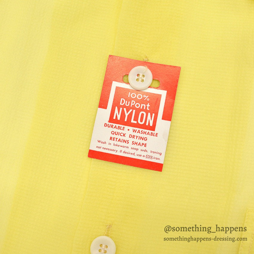 1950's~ DEADSTOCK DU PONT NYLON SEERSUCKER S/S SHIRT / LEMON YELLOW ... M