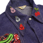 1970's DELUXE SPORTSWEAR VAD DYED DENIM JACKET / LOTS OF PATCHES ... M