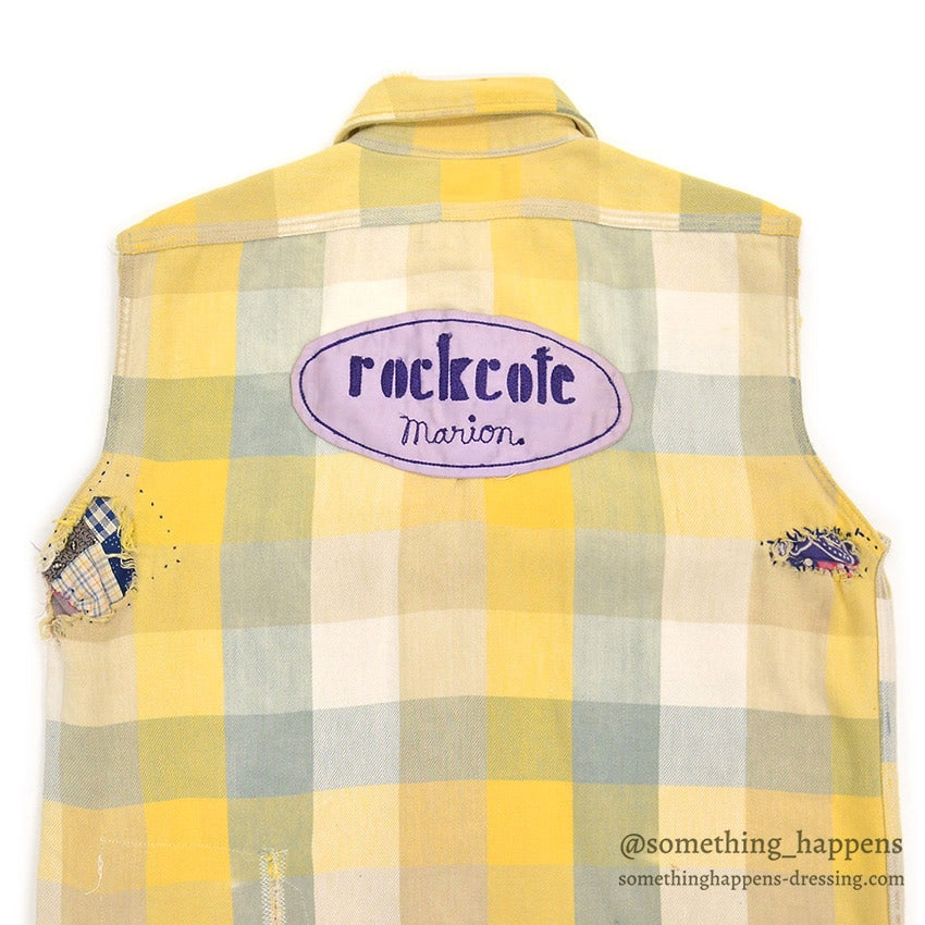 1950's PILGRIM BLOCK PLAID FLANNEL VEST / CUT OFF...