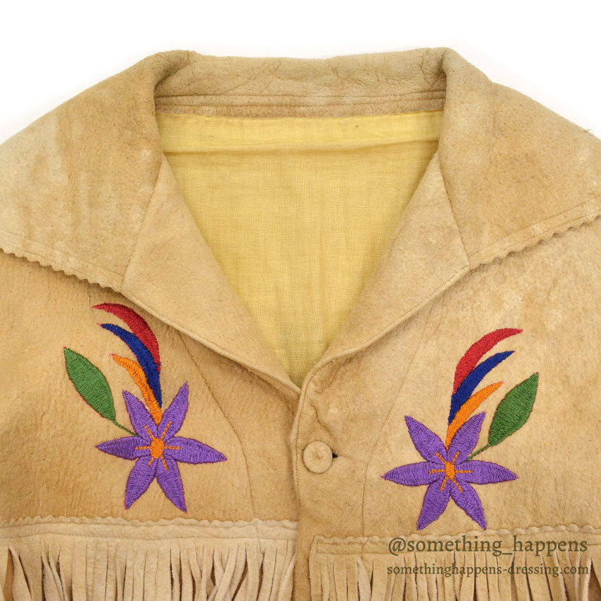 1920's~ NATIVE AMERICAN EMBROIDERY FRINGE ELK LEATHER JACKET / Extremely Rare...